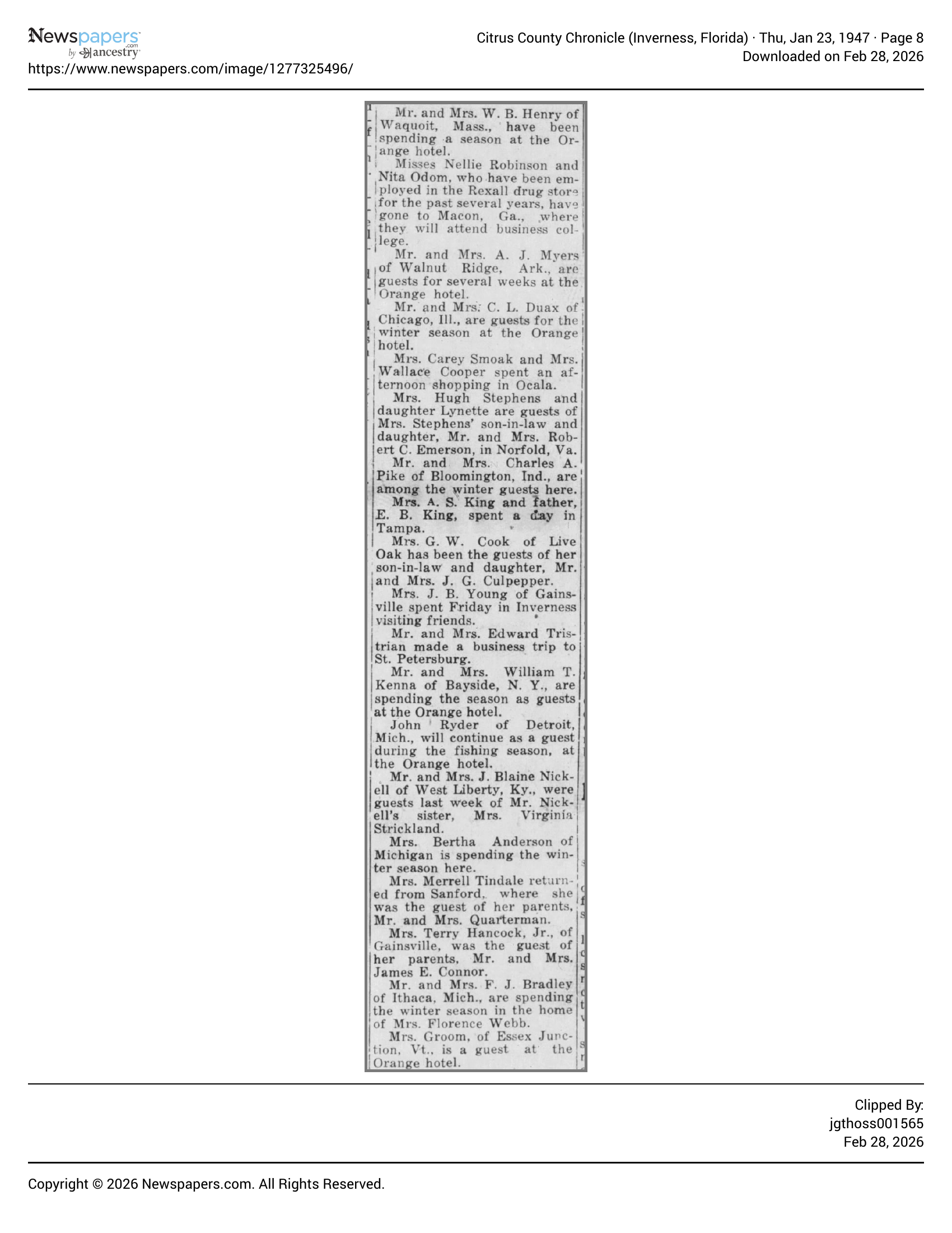 The Orange Hotel under Aunt Tom