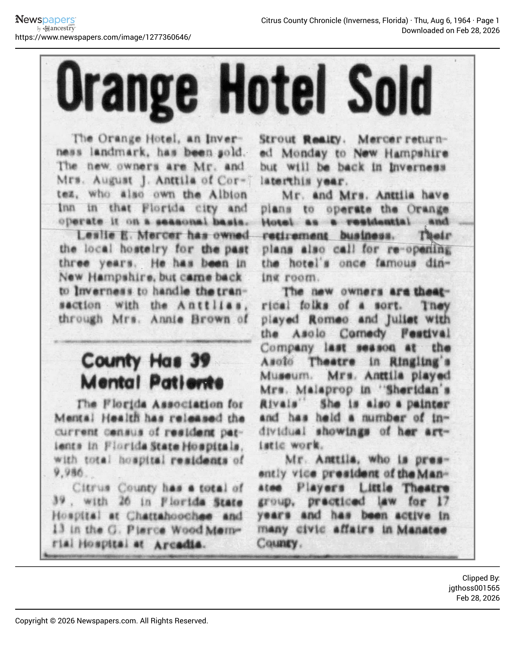 Orange Hotel Sold to Anttilas