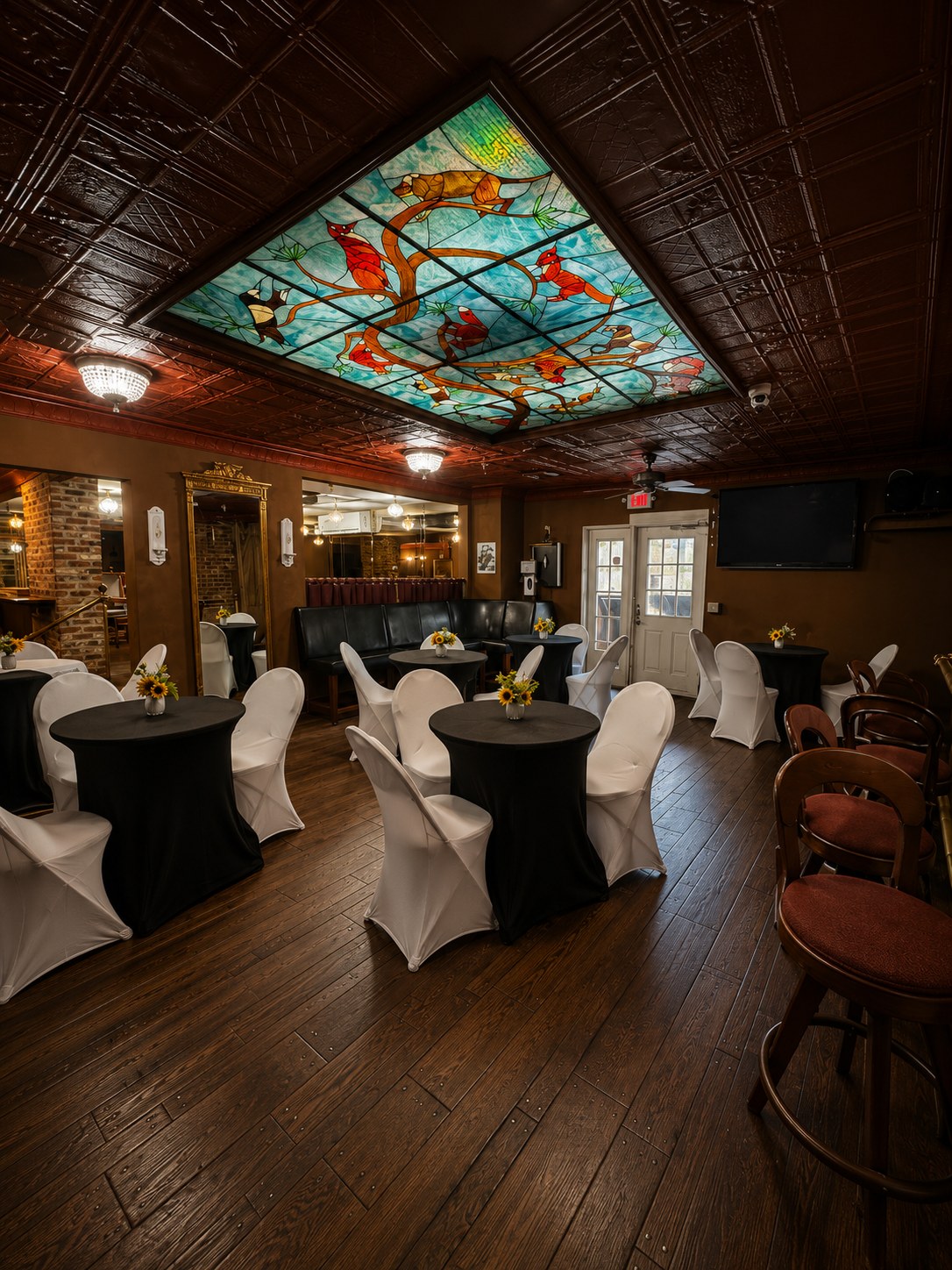 Event room with stained-glass ceiling